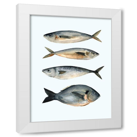 Four Fish I White Modern Wood Framed Art Print by Scarvey, Emma