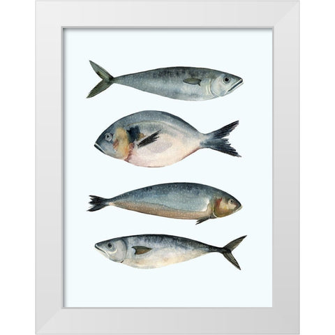 Four Fish II White Modern Wood Framed Art Print by Scarvey, Emma