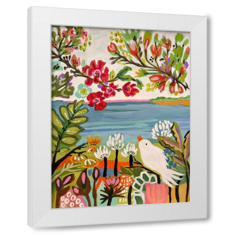 Birds in the Garden II White Modern Wood Framed Art Print by Fields, Karen