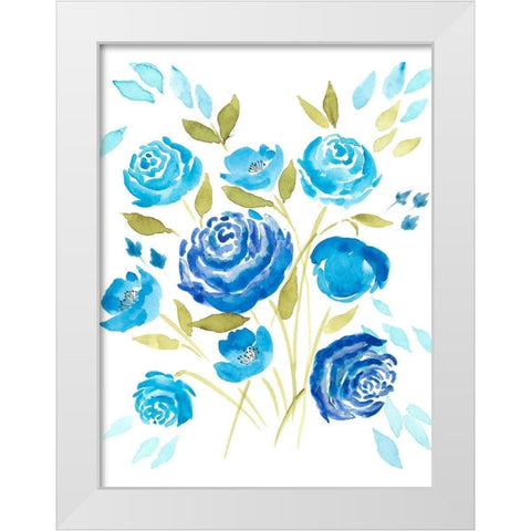 Cerulean Blooms I White Modern Wood Framed Art Print by Moore, Regina