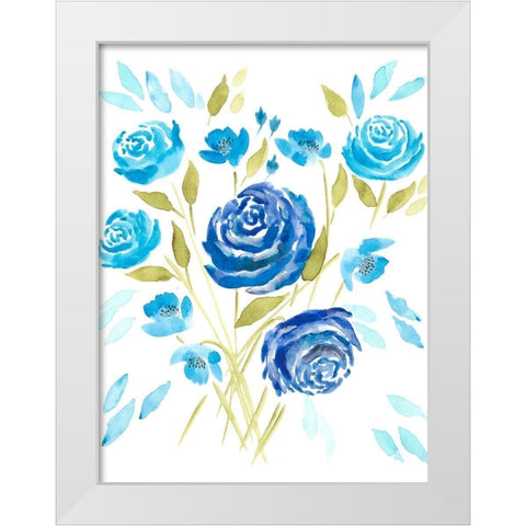 Cerulean Blooms II White Modern Wood Framed Art Print by Moore, Regina