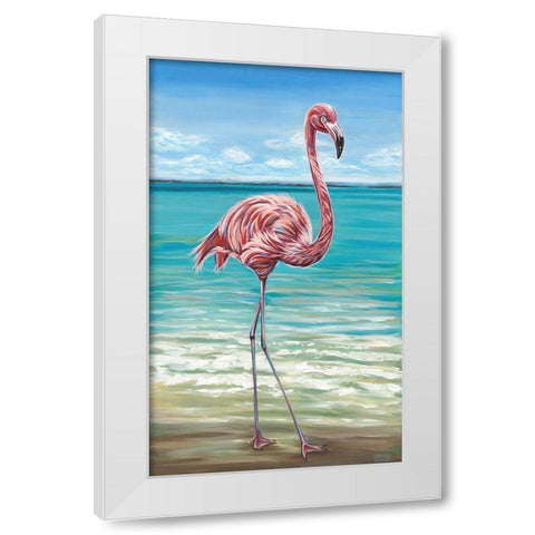 Beach Walker Flamingo I White Modern Wood Framed Art Print by Vitaletti, Carolee