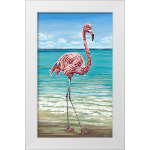 Beach Walker Flamingo I White Modern Wood Framed Art Print by Vitaletti, Carolee