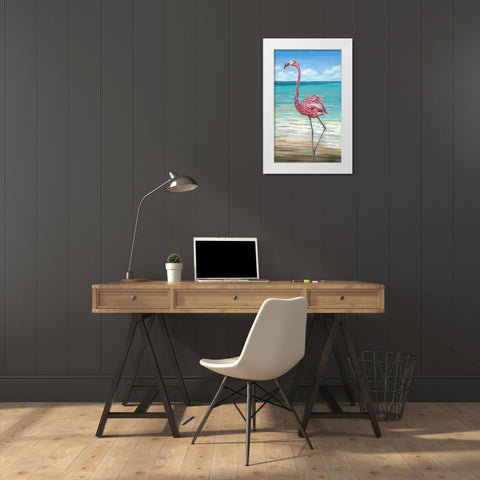 Beach Walker Flamingo II White Modern Wood Framed Art Print by Vitaletti, Carolee