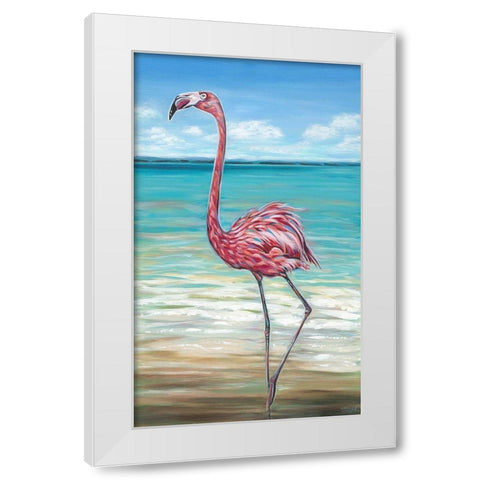 Beach Walker Flamingo II White Modern Wood Framed Art Print by Vitaletti, Carolee