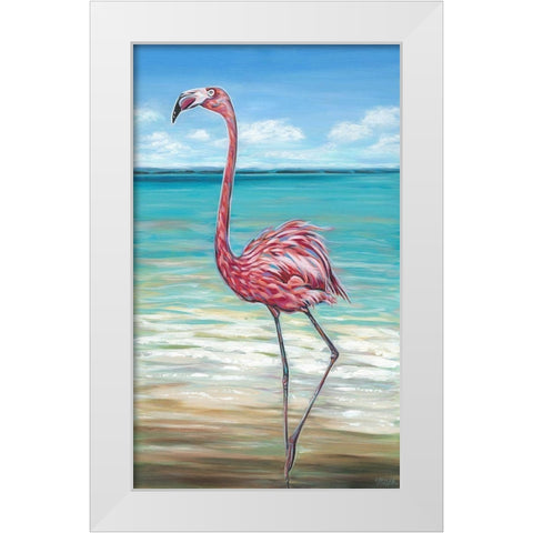 Beach Walker Flamingo II White Modern Wood Framed Art Print by Vitaletti, Carolee