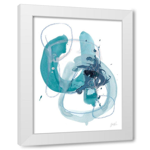 Aqua Orbit II White Modern Wood Framed Art Print by Vess, June Erica