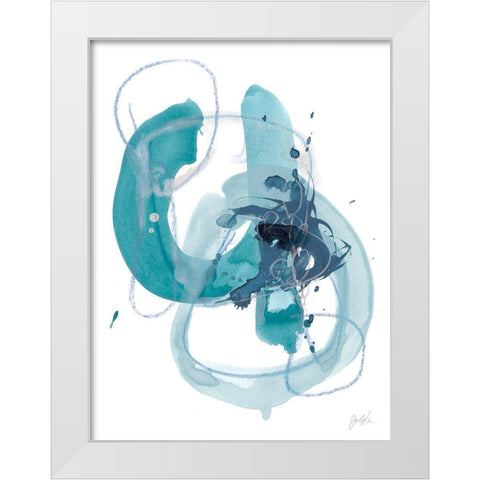 Aqua Orbit II White Modern Wood Framed Art Print by Vess, June Erica