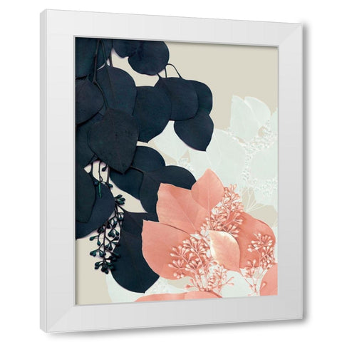 Indigo and Blush Leaves III White Modern Wood Framed Art Print by Goldberger, Jennifer