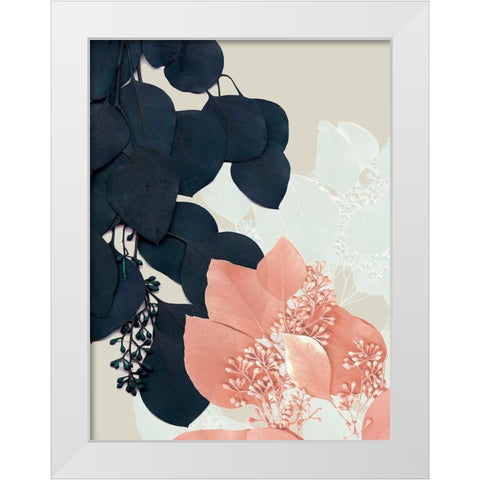 Indigo and Blush Leaves III White Modern Wood Framed Art Print by Goldberger, Jennifer
