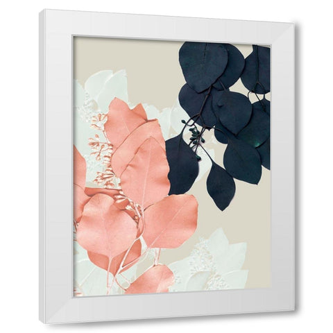 Indigo and Blush Leaves IV White Modern Wood Framed Art Print by Goldberger, Jennifer
