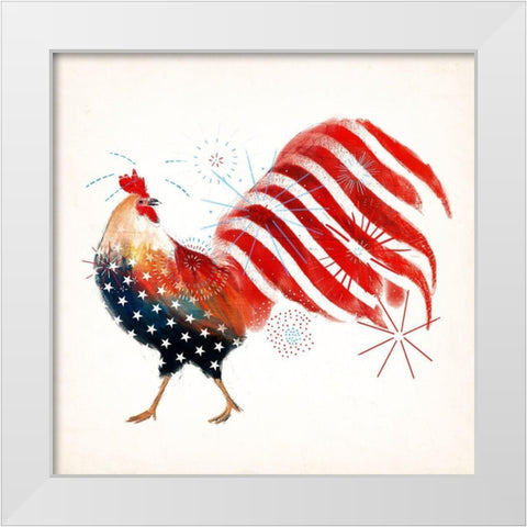 Rooster Fireworks I White Modern Wood Framed Art Print by Borges, Victoria