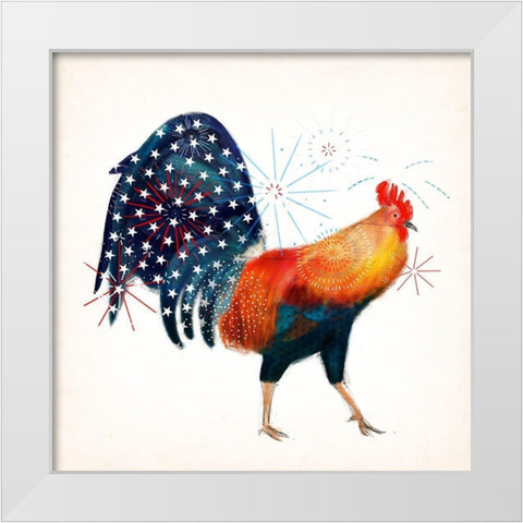 Rooster Fireworks II White Modern Wood Framed Art Print by Borges, Victoria