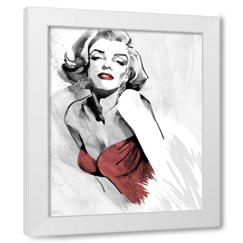 Marilyns Pose Red Dress White Modern Wood Framed Art Print by Rahim, Ellie