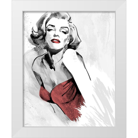 Marilyns Pose Red Dress White Modern Wood Framed Art Print by Rahim, Ellie