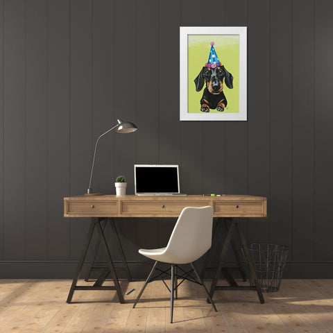Party Dog III White Modern Wood Framed Art Print by Coleman, Victoria