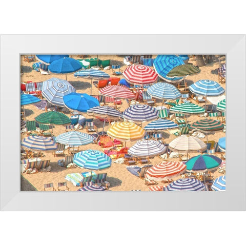 Umbrellas I White Modern Wood Framed Art Print by Linden, Sally