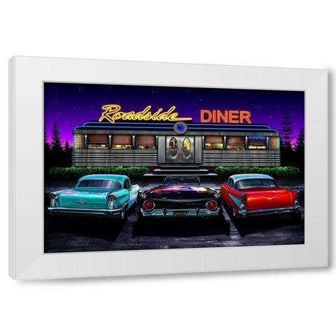 Diners and Cars VIII White Modern Wood Framed Art Print by Flint, Helen