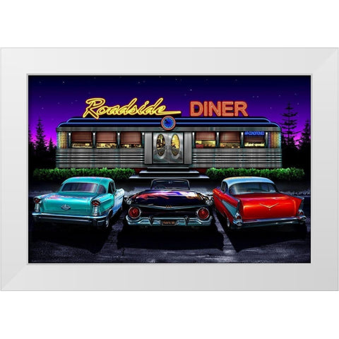 Diners and Cars VIII White Modern Wood Framed Art Print by Flint, Helen