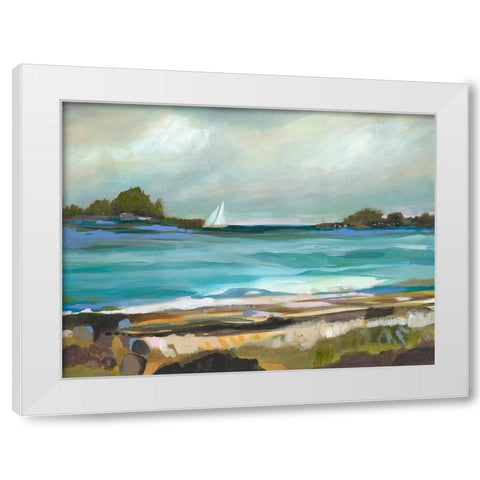 Seaside View I White Modern Wood Framed Art Print by Fields, Karen