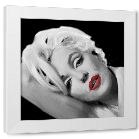 Marilyns Lips White Modern Wood Framed Art Print by Michaels, Jerry