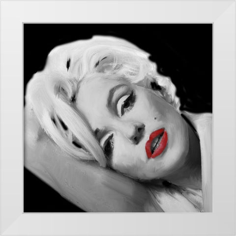 Marilyns Lips White Modern Wood Framed Art Print by Michaels, Jerry
