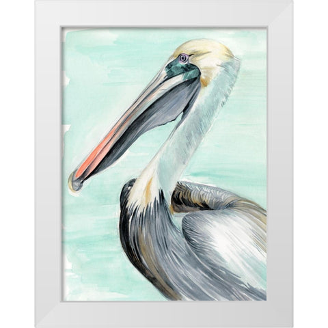Turquoise Pelican II White Modern Wood Framed Art Print by Parker, Jennifer Paxton