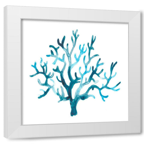 Azure Seafan I White Modern Wood Framed Art Print by Vess, June Erica