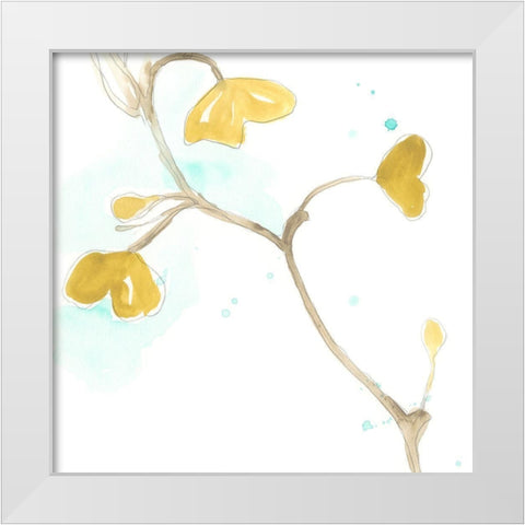 Teal and Ochre Ginko II White Modern Wood Framed Art Print by Vess, June Erica