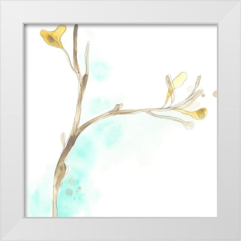 Teal and Ochre Ginko IV White Modern Wood Framed Art Print by Vess, June Erica