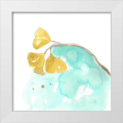 Teal and Ochre Ginko VI White Modern Wood Framed Art Print by Vess, June Erica
