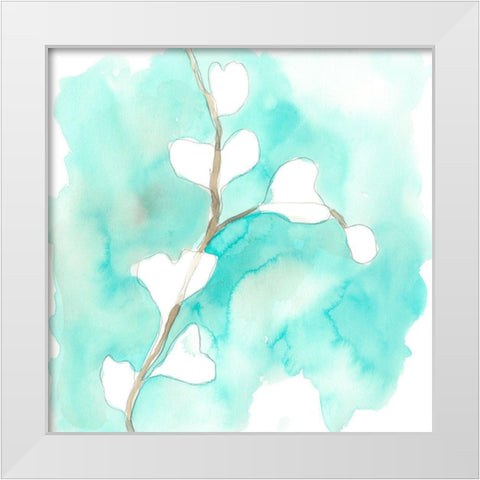 Teal and Ochre Ginko VII White Modern Wood Framed Art Print by Vess, June Erica