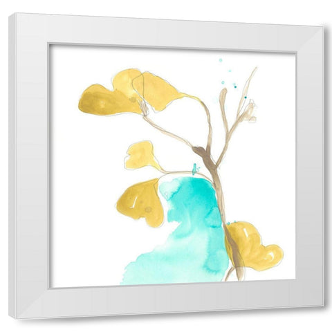 Teal and Ochre Ginko IX White Modern Wood Framed Art Print by Vess, June Erica
