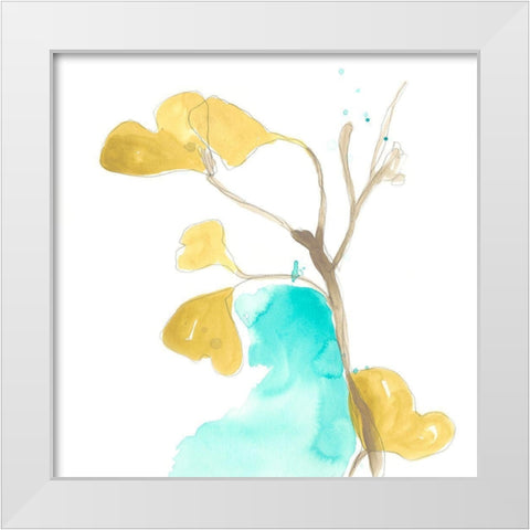 Teal and Ochre Ginko IX White Modern Wood Framed Art Print by Vess, June Erica