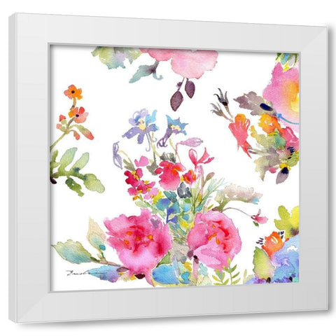 Watercolor Flower Composition I White Modern Wood Framed Art Print by Evelia Designs