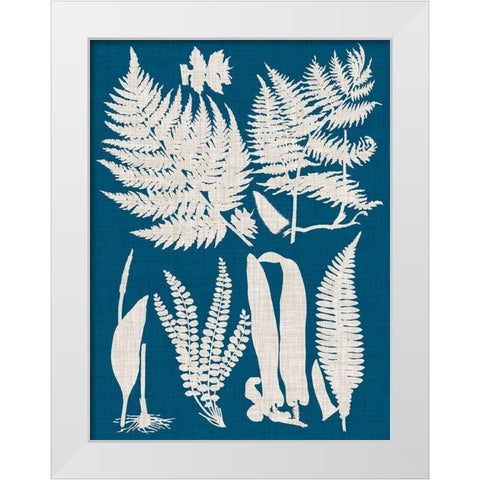 Linen and Blue Ferns I White Modern Wood Framed Art Print by Vision Studio