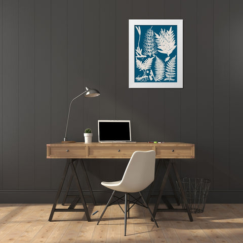 Linen and Blue Ferns II White Modern Wood Framed Art Print by Vision Studio