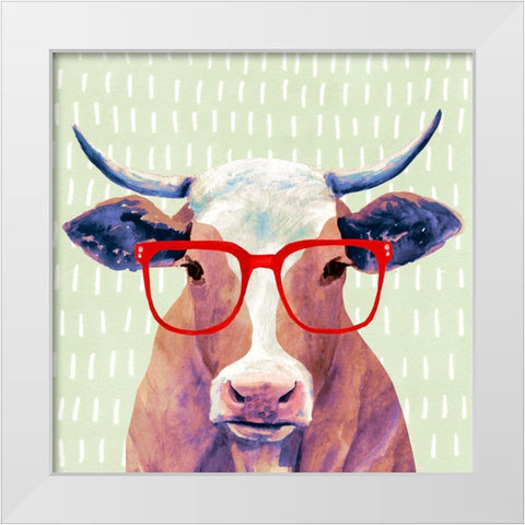 Bespectacled Bovine I White Modern Wood Framed Art Print by Borges, Victoria