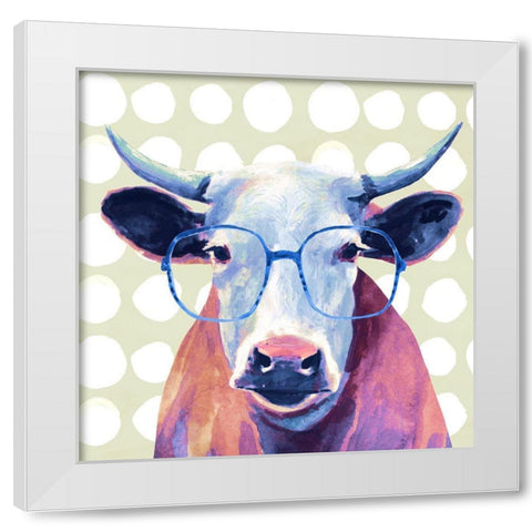 Bespectacled Bovine II White Modern Wood Framed Art Print by Borges, Victoria