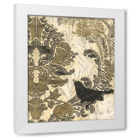 Damask Songbird I White Modern Wood Framed Art Print by Vess, June Erica