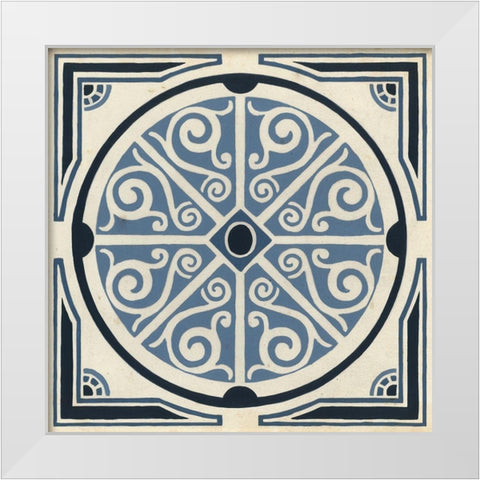Indigo Motif II White Modern Wood Framed Art Print by Vess, June Erica