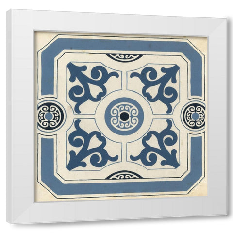 Indigo Motif III White Modern Wood Framed Art Print by Vess, June Erica