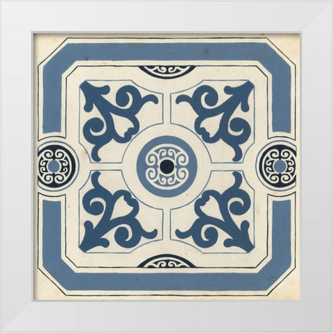 Indigo Motif III White Modern Wood Framed Art Print by Vess, June Erica