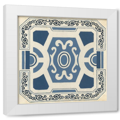 Indigo Motif V White Modern Wood Framed Art Print by Vess, June Erica