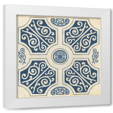 Indigo Motif VII White Modern Wood Framed Art Print by Vess, June Erica