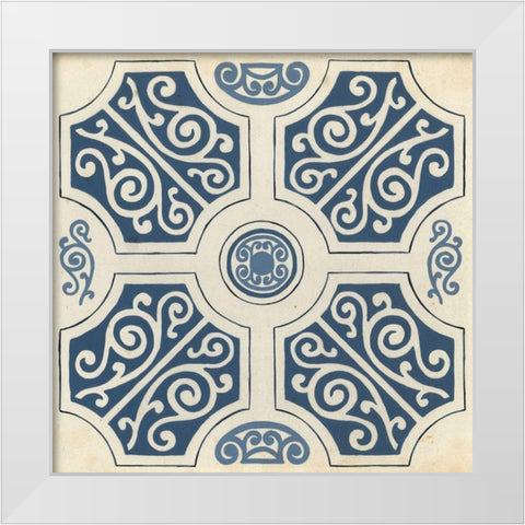 Indigo Motif VII White Modern Wood Framed Art Print by Vess, June Erica