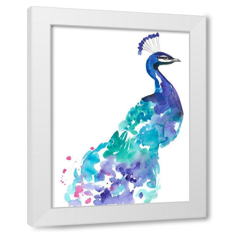 Peacock Splash I White Modern Wood Framed Art Print by Goldberger, Jennifer
