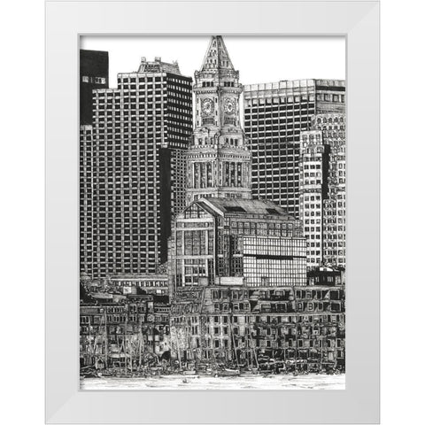 BandW Us Cityscape-Boston White Modern Wood Framed Art Print by Wang, Melissa