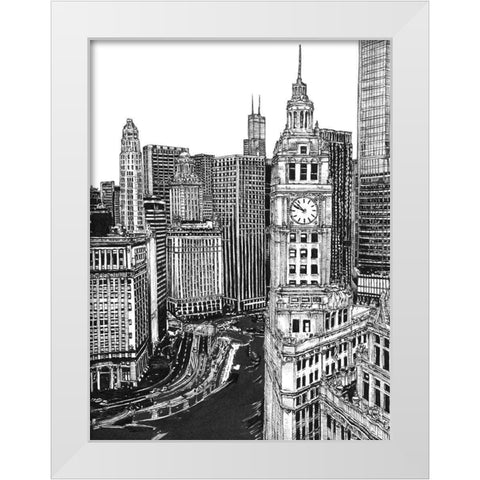 BandW Us Cityscape-Chicago White Modern Wood Framed Art Print by Wang, Melissa