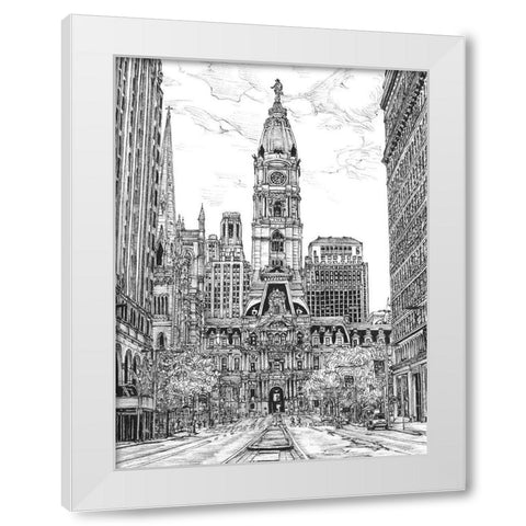 BandW Us Cityscape-Philadelphia White Modern Wood Framed Art Print by Wang, Melissa